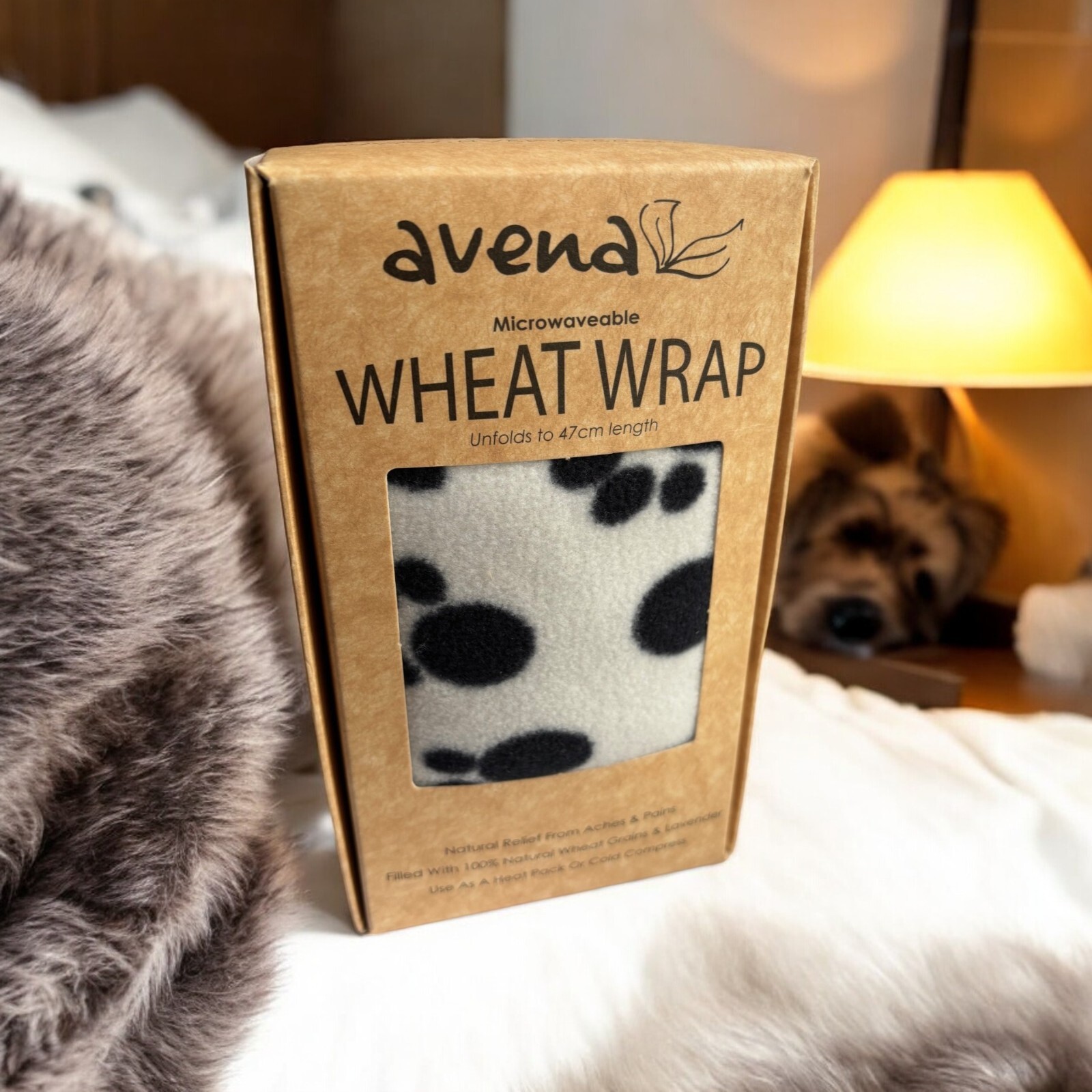 Paw Print Lavender Wheat Wrap Gift Box Microwave Quality Made In Britain 47cm.