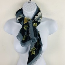 Square Scarf Navy Blue Yellow Floral Houndstooth Romantic Cottagecore VINTAGE