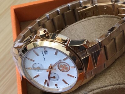 New in box Tory Burch Silver Collins 38mm Chronograph Watch  display picture 3