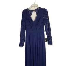 Lulu's Awaken My Love Navy Blue Long Sleeves Lace Maxi Dress Size Medium New