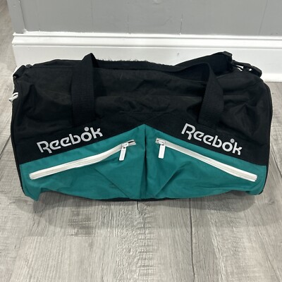 Vintage Reebok Duffle Gym Bag  Black & Teal  18'' Athletic Shoulder Strap