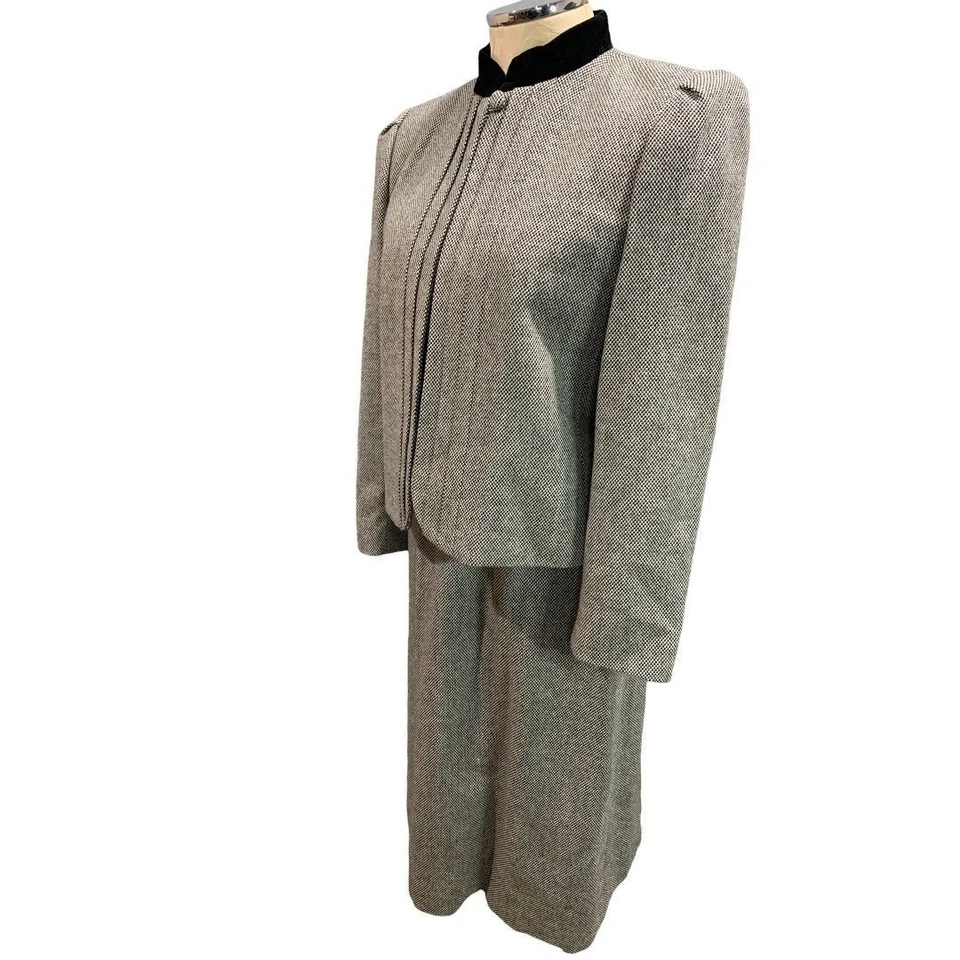 Talla 12 Sasson Negro Blanco Mujer Mezcla Lana Falda Traje Años 90 De Colección Foto 3 de 4