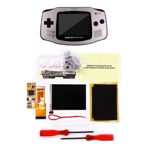 GBA 10 Levels Brightness V2 IPS Backlight LCD Mod & Shell With Clear Red Buttons