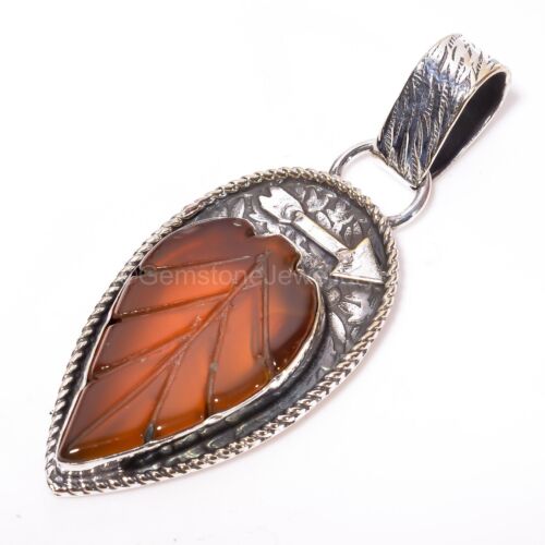 Carnelian Stone Daughter Sacral Chakra Elegant Art Deco Pendant Sterling Silver