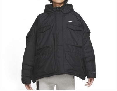 ウイークエンドセール‼️ Nike フード付きジャケット Nike Winter Black Jacket Insulated Hooded Loose Oversized Coat