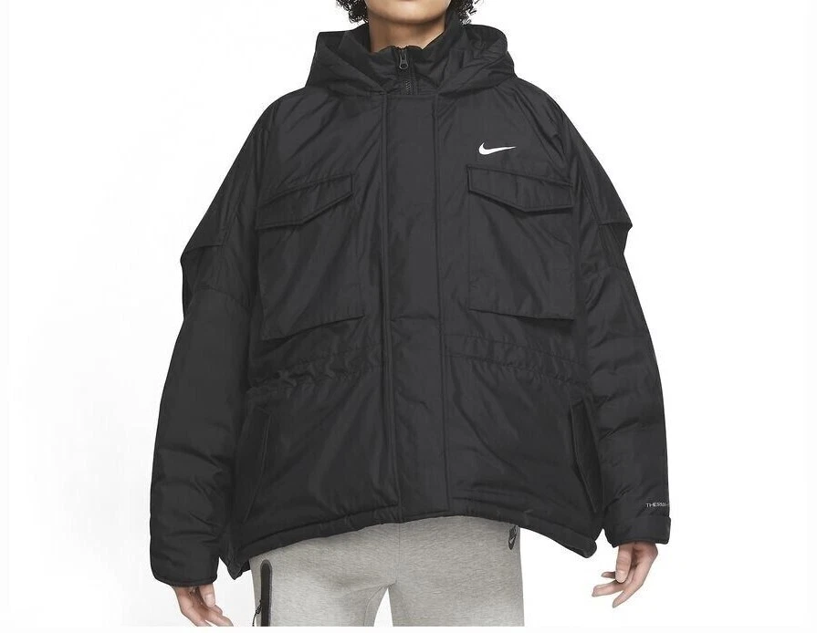 Nike Winter Black Jacket Insulated Hooded Loose Oversized Coat Women Size SALE - Image 2 of 4