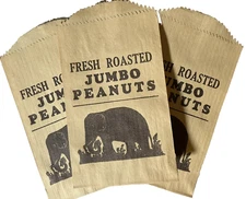 Vintage Jumbo Peanut Bags Elephant Fresh Roasted Brown Unused Lot of 3