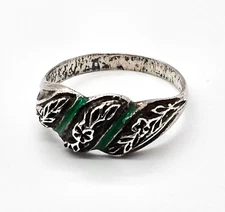 Art Nouveau Repousse Forget me knot enamel antique sterling silver ring size 8