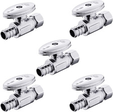  Pack of 5  1/4 Turn Straight Stop Valve 3/8" OD Compression X 1/2" Pex Chrome