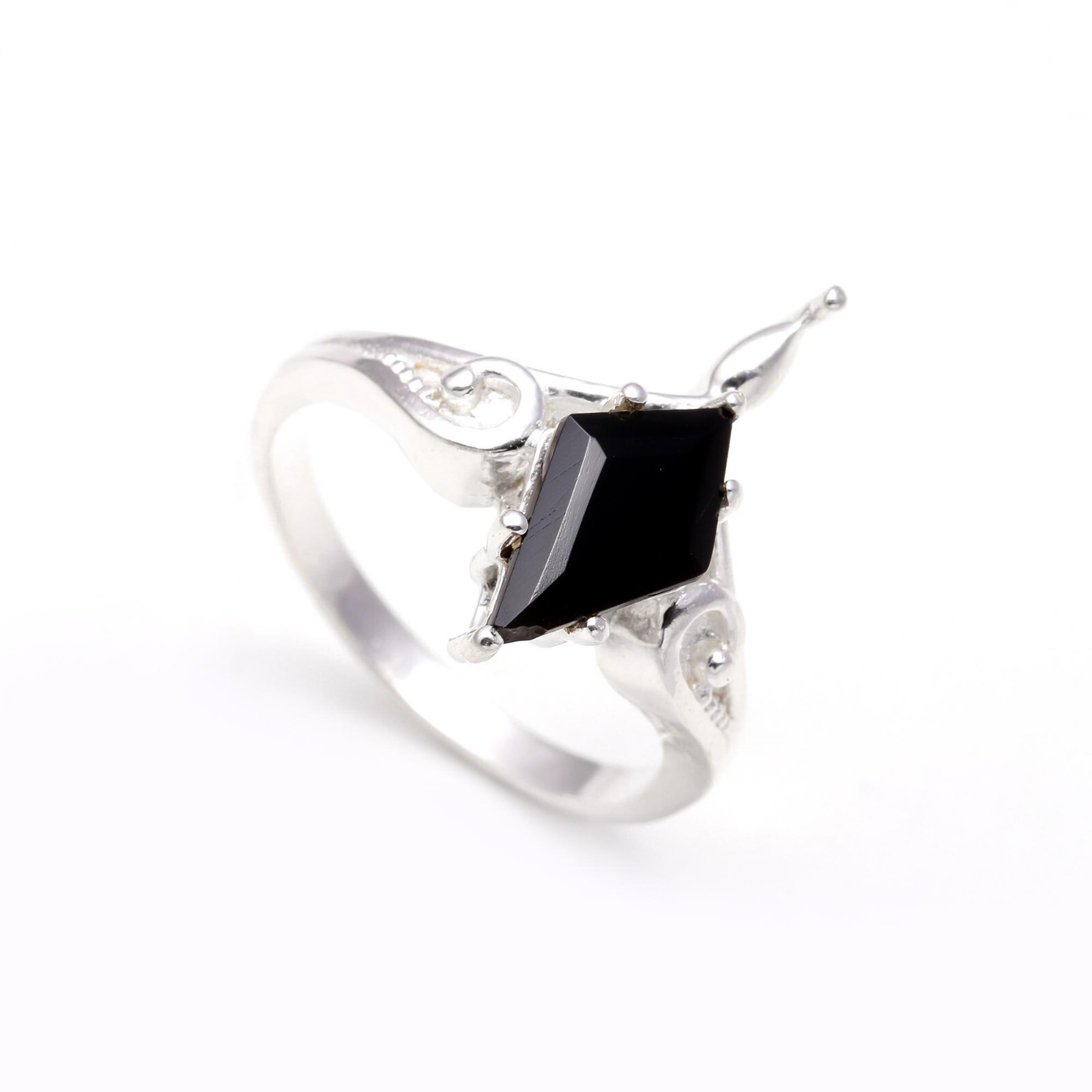 Natural Black Onyx Engagement Ring in 925 Sterling Silver Custom Sizes