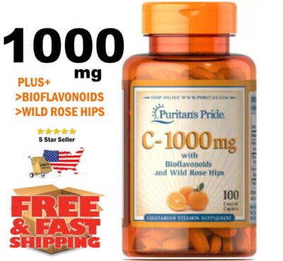VITAMIN C  1000mg w/BIOFLAVONOIDS + ROSE HIPS  100 DAY SUPPLY!  NEW FRESH STOCK!