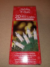 20ct Light Set String Strand Miniature Clear Bulbs Green Cord Christmas Craft