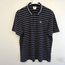 Lacoste Mens 2XL 7  Dark Blue White Striped Short Sleeve Polo Alligator Patch