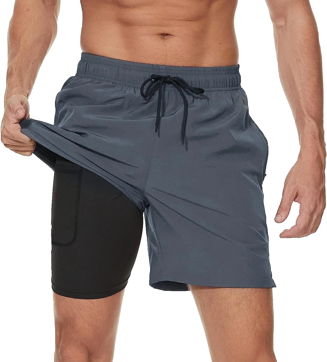 Arcweg Mens Swim Trunks with Compression Liner 2 in 1 Beach Swimming Trunks  Quic