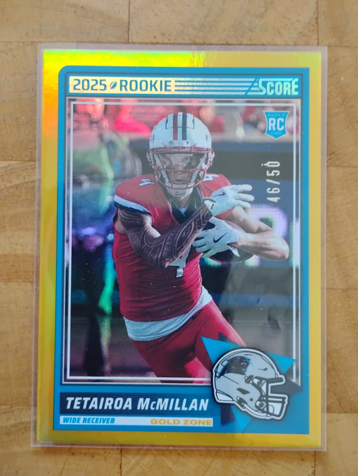 2025 Score Tetairoa McMillan RC Gold Zone 46/50 #17 Panthers 