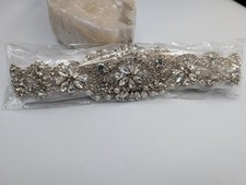 Bridal Wedding Dress Belt Sash Rhinestone Crystal Pearl Silver White Ribbon