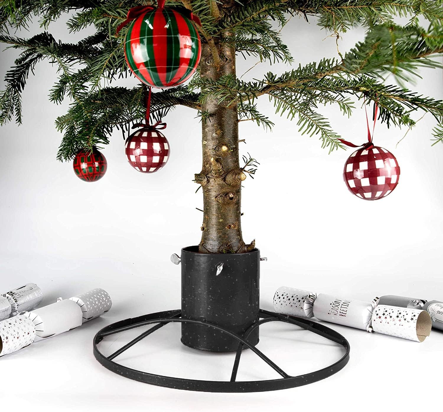 Black Christmas Tree Stand Adjustable Steel Base 1L Water Tank Fits 8ft Treees