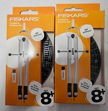 2 - Fiskars Metal Protractor  Compass Set Gray 12" 180  with Lead Refills NEW