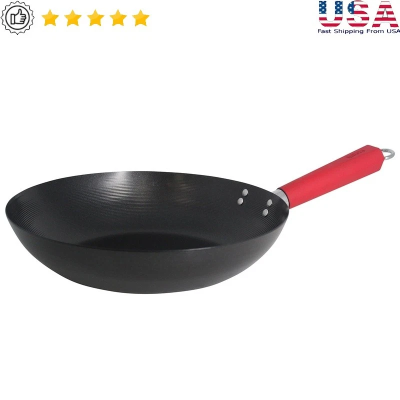 12 Inch Nonstick Carbon Steel Wok Stir Frying Frying Rice Noodles Meat New