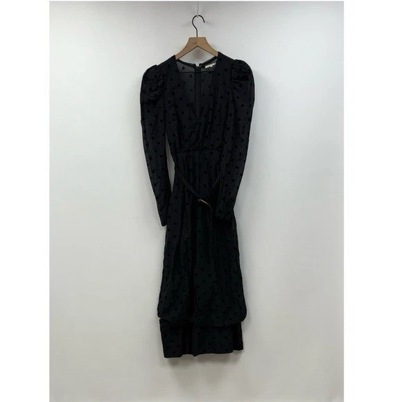 Mono ancho corto negro XS Tularosa Perry manga abullonada sobrepelliz cuello en V a lunares Foto 3 de 4