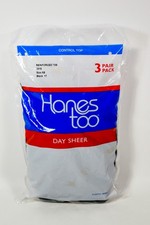 3 pair Hanes Too Day Sheer Control Top Reinforced Toe Pantyhose BLACK 3018 Sz AB