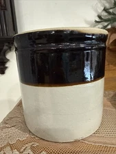 Antique Primitive Gallon Stoneware Two-Tone Brown Crock Utensil Holder Farm