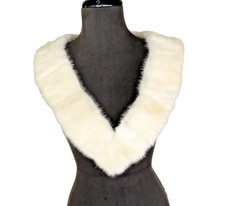 Mink Fur Collar Scarf Stole Shawl Blond Mink Champagne White 43"x3.4" Mint