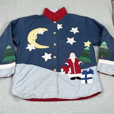 Vintage C&F Enterprises Quilted Reversible Jacket 100% Cotton Medium Christmas