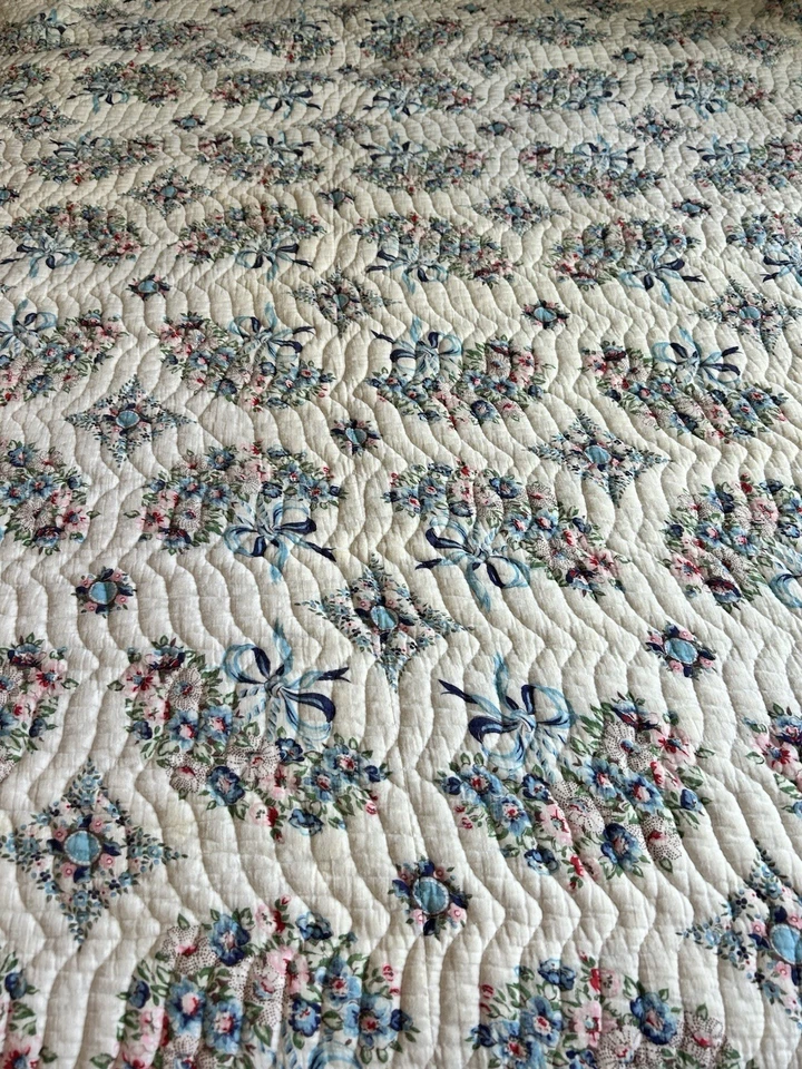Edredón estampado de gasa de algodón francés floral azul romántico Shabby Chic Cottagecore Foto 3 de 4
