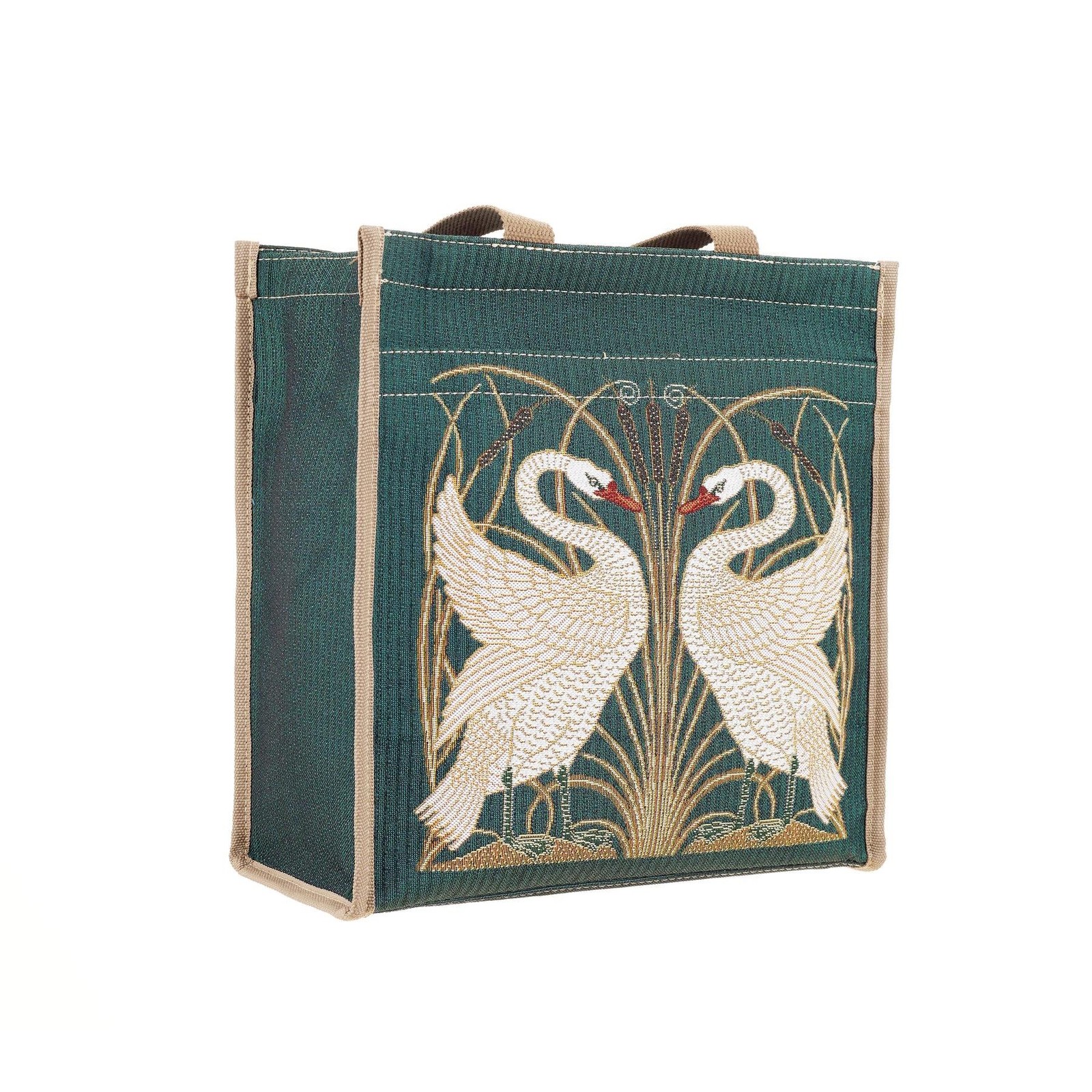 Swan Shopper Bag with Pockets Green Reusable Shopping Bag Signare Tapestry Gift