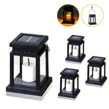 4pcs Solar Powered LED Flickering Flame Light, Waterproof Hanging Outdoor Decor 
