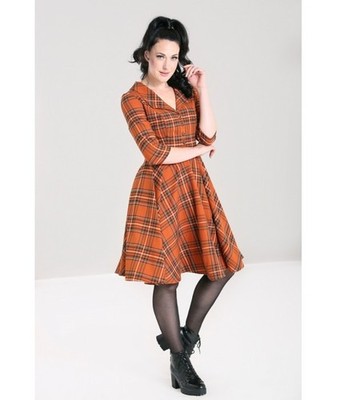 Hell Bunny Tawny Midi Plaid Tartan Autumn Vintage Style Goth Dress SOLD OUT