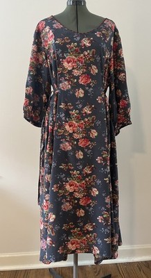 April Cornell Prairie Cottagecore Puff Sleeve Blue Floral Midi Dress XXL