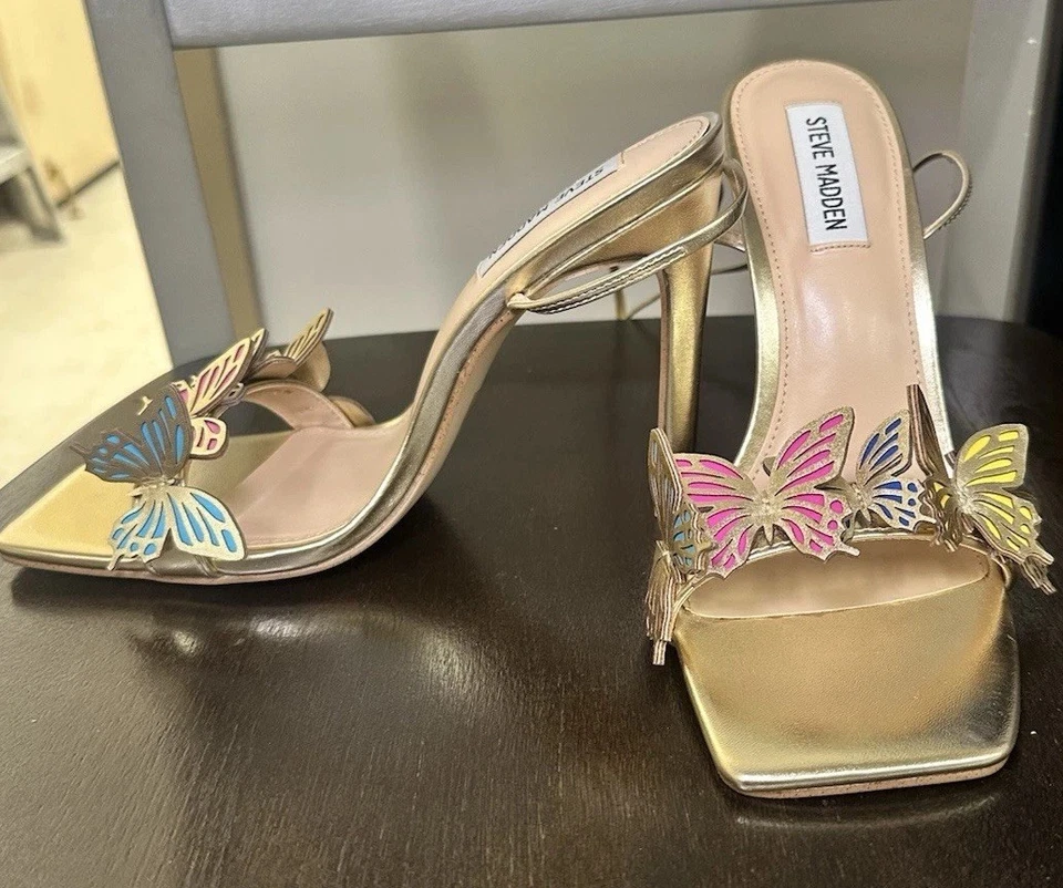 Steve Madden Utopia Gold Lace-Up Sandals with Butterflies High Heel, Size 8 - Image 2 of 4