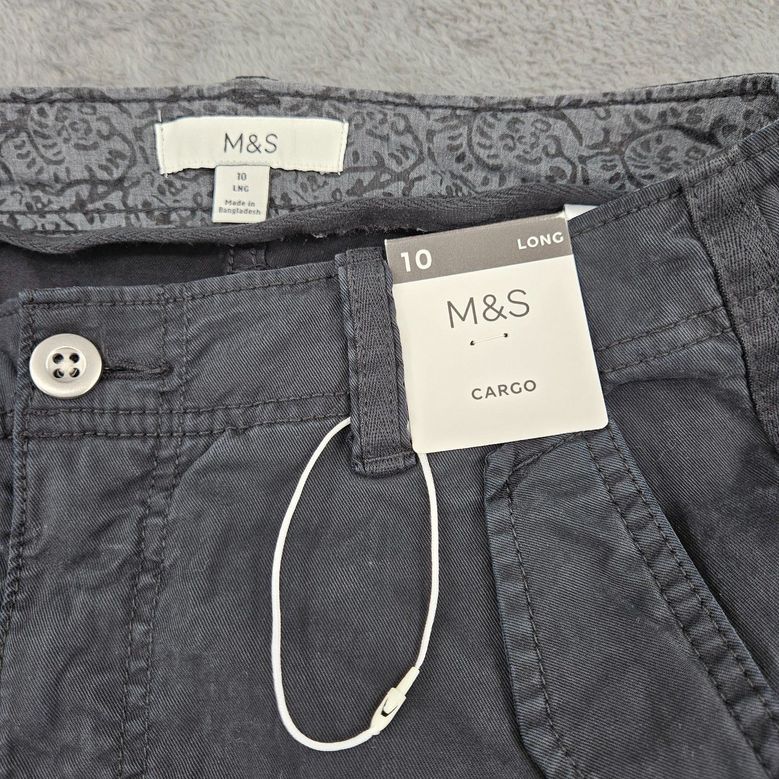 M&S Womens Black Cargo Trousers UK 10 Long Utility Combat Stretch New With Tags image 3