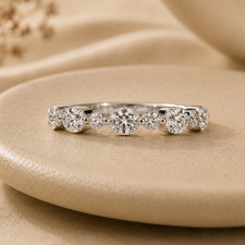 Anniversary Ring 0.92Ct Oval & Round Cut Diamond 14k White Gold Wedding Band