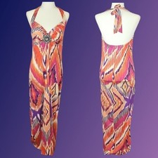Beaded Maxi Halter Dress Orange Purple Hot Pink Multicolor Bohemian Dress