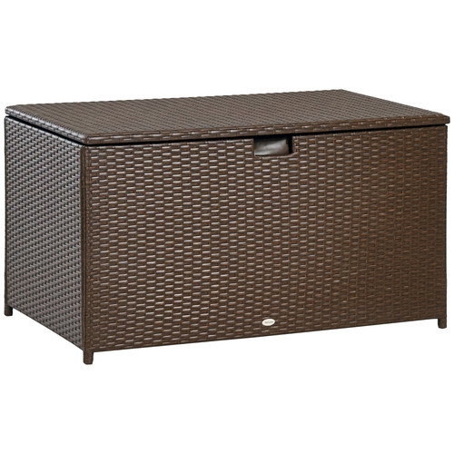 Outsunny 113 Gallon Deck Box with Groove Handle for Garden Tools Brown
