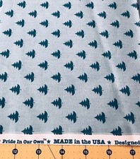 Christmas Trees On Blue 100 cotton fabric Made In USA sold by the yard 2154