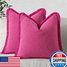 MIULEE Decorative Throw Pillow Covers Neutral Linen Fringe Throw Pillows Set of