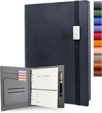 A5 Binder with 6 Ring   Lined Leather Journal Notebook, Refillable Hardcover w