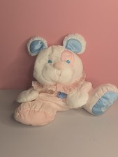 Fisher Price Vtg Puffalump Baby Puppy Bear Mouse Pink Blue Foot Logo Rattle Nice