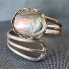 Vintage Mexican Sterling Silver Black Mother of Pearl Abalone Bypass Ring Size 8