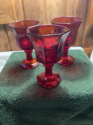 Unknown Brand Glassware Ruby Red Octagonal Wine Glasses Set Of 3 Tableware