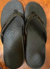 Vionic Orthaheel Tide II Womens Black Patent Leather Thong Sandals Size 12M