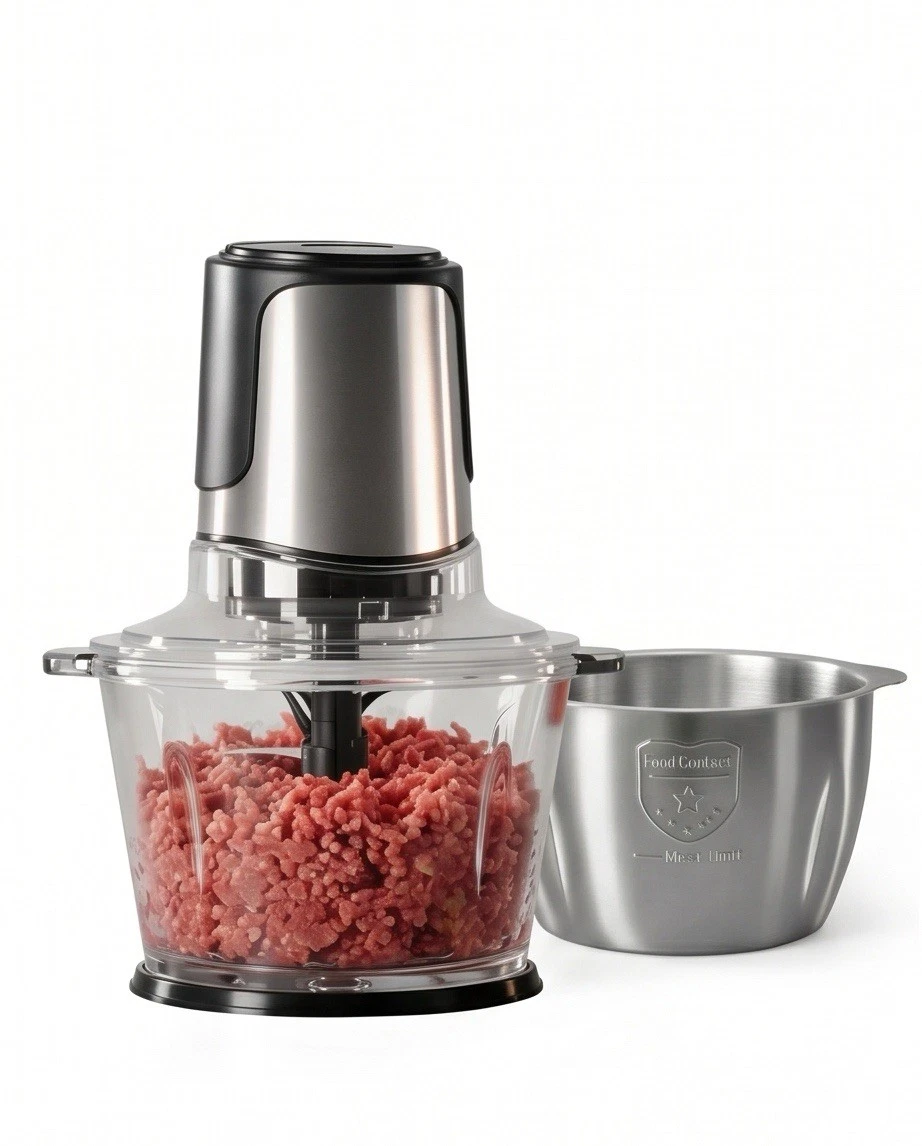 450W Food Processor Meat Grinder 8 Cup Glass Bowl Stainless Bowl Chopper