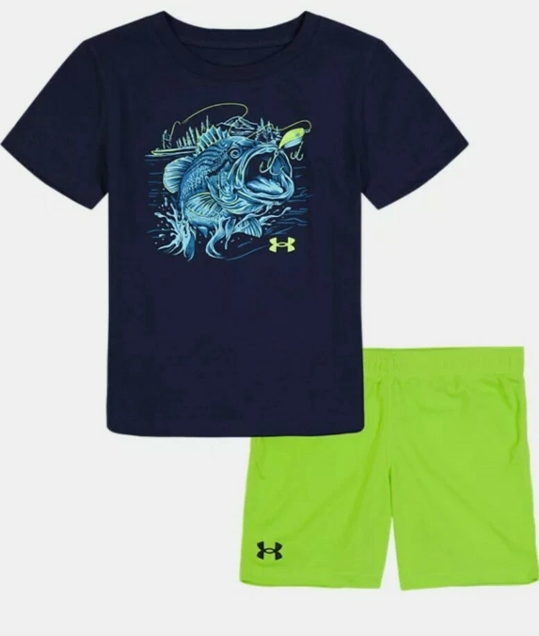 Under Armour Toddler Boys Bass Fish Fishing Shirt Short Set 2T 3T 4T NEW