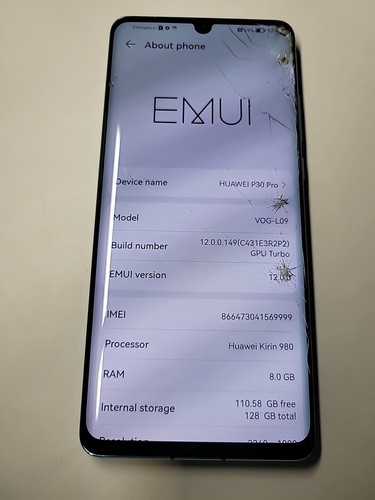 Huawei P30 Pro 8GB 128GB - Blue Unlocked Fully Working Cracked 950 - 第 3/8 張圖片