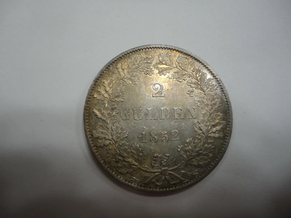 Germany Frankfurt 1852 2 Gulden KM 333 Scarce - Image 2 of 2