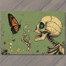 Art Print Skeleton Gaze Butterfly Black Background Swirls Fantasy Gothic Art